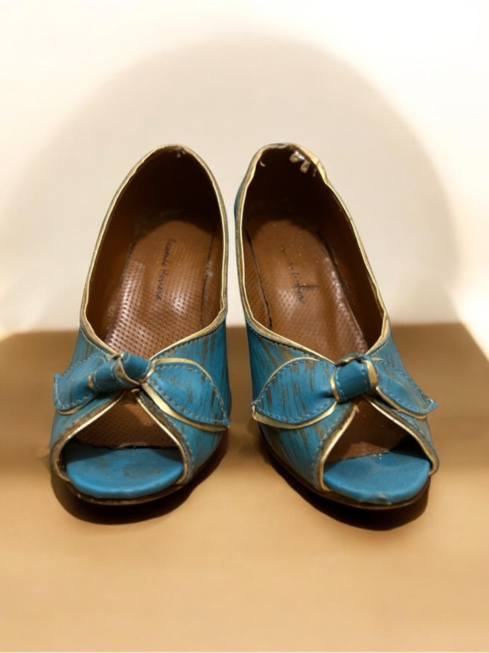 Blue Peep-Toe Bow Heels (wedges) 7